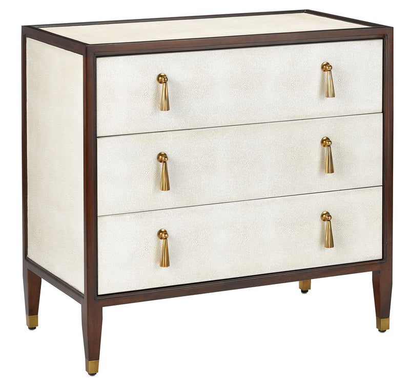Currey and Company 3000-0141 Chest, Ivory/Dark Walnut/Brass