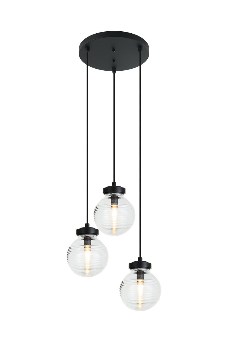 Matteo Lighting C84003MBCL Three Light Pendant, Matte Black