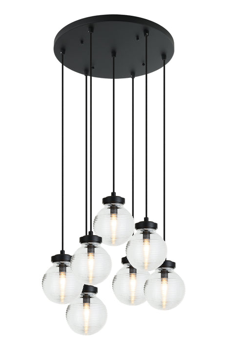 Matteo Lighting C84007MBCL Seven Light Pendant, Matte Black
