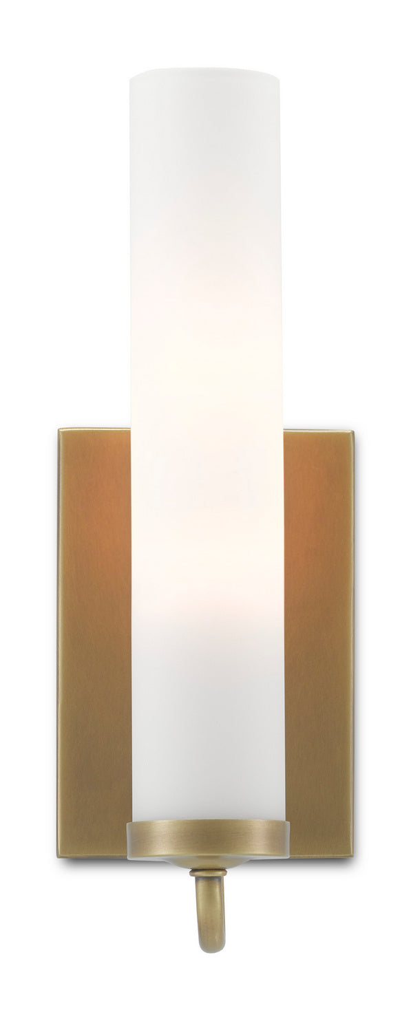 Currey and Company 5800-0010 One Light Wall Sconce, Antique Brass/Opaque Glass