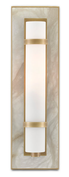 Currey and Company 5800-0016 One Light Wall Sconce, Natural Alabaster/Antique Brass/Opaque/White