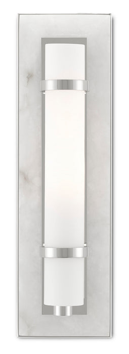 Currey and Company 5800-0017 One Light Wall Sconce, Natural Alabaster/Polished Nickel/Opaque/White
