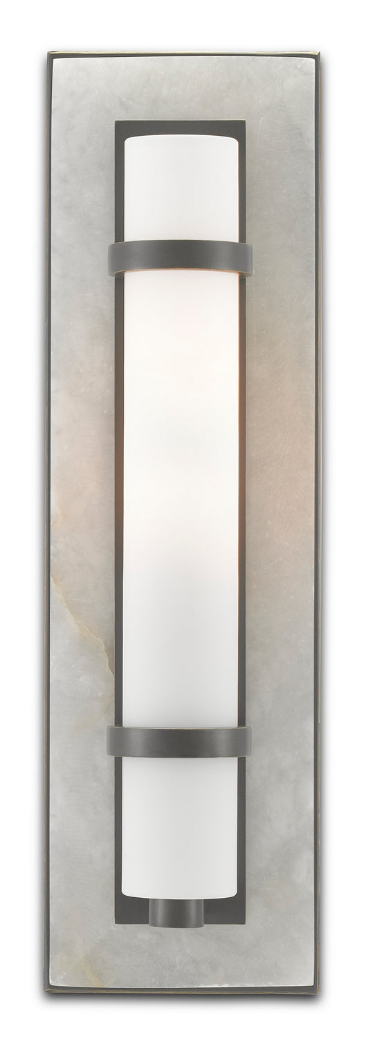 Currey and Company 5800-0018 One Light Wall Sconce, Natural Alabaster/Oil Rubbed Bronze/Opaque/White