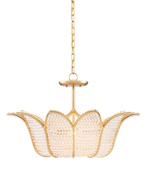 Currey and Company 9000-0776 Three Light Chandelier, Contemporary Gold Leaf/Clear