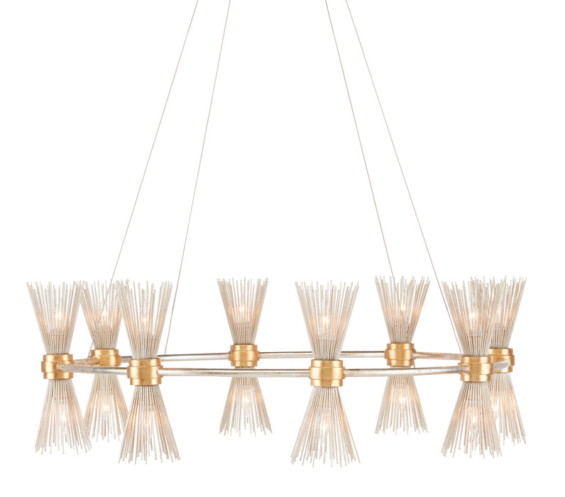 Currey and Company 9000-0842 16 Light Chandelier, Contemporary Gold Leaf/Contemporary Silver Leaf