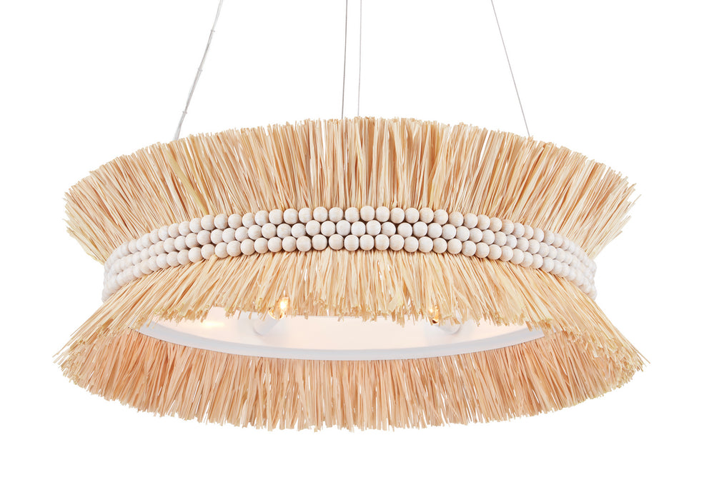Currey and Company 9000-0875 Six Light Chandelier, Sugar White/Natural Raffia