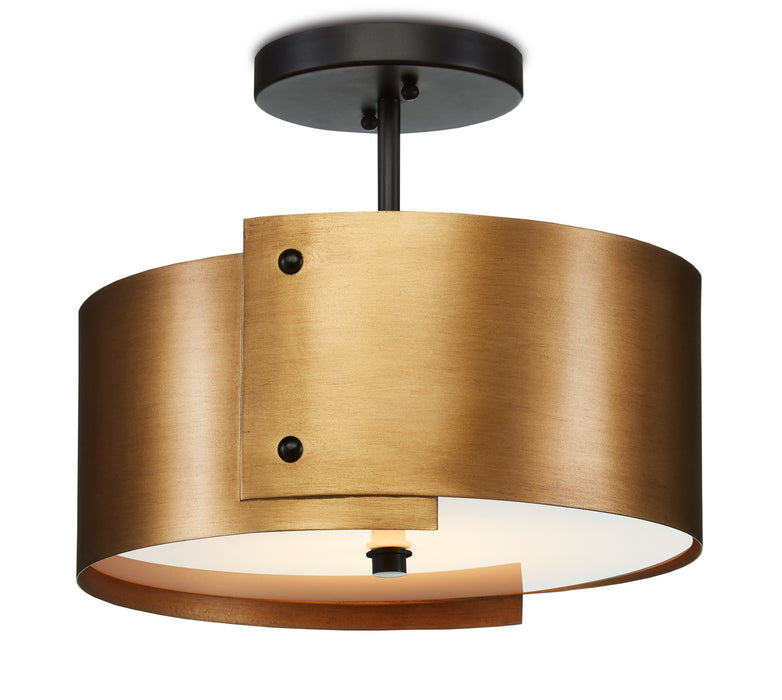 Currey and Company 9999-0063 One Light Semi-Flush Mount, Antique Brass/Black