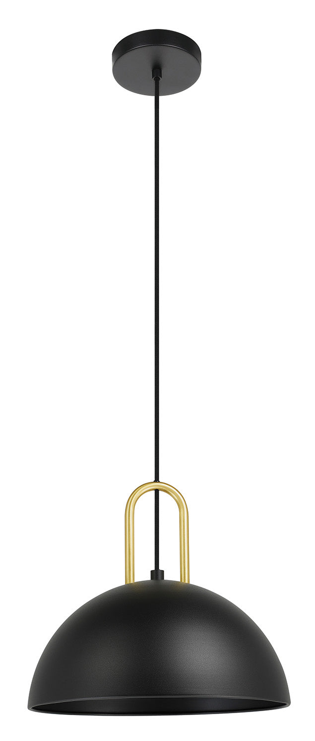 Eglo USA 99693A One Light Pendant, Structured Black w/ Brushed Brass Accents