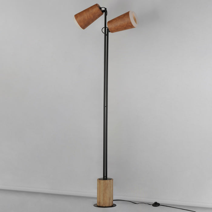 Maxim 10099WWDTN LED Floor Lamp, Weathered Wood / Tan Leather