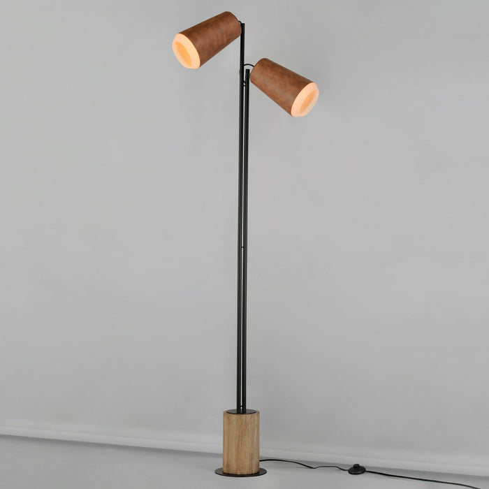Maxim 10099WWDTN LED Floor Lamp, Weathered Wood / Tan Leather