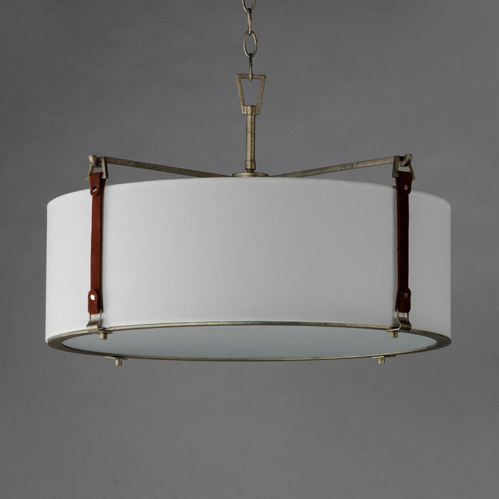 Maxim 16135FTWZBSD Four Light Pendant, Weathered Zinc / Brown Suede