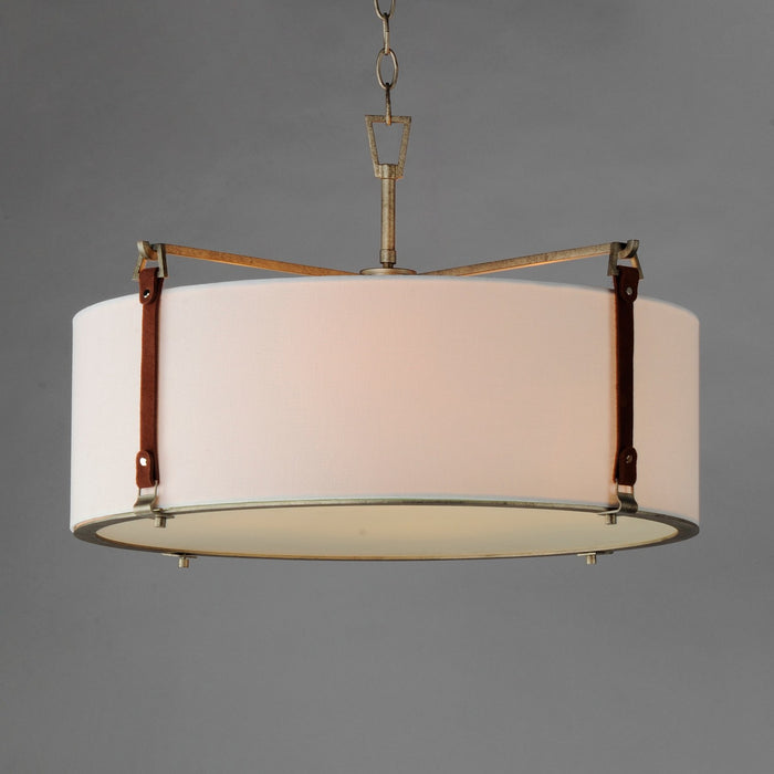Maxim 16135FTWZBSD Four Light Pendant, Weathered Zinc / Brown Suede