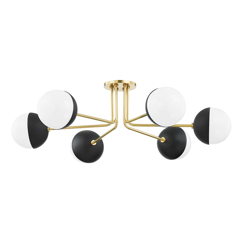 Mitzi H344606-AGB/BK Six Light Semi Flush Mount, Aged Brass/Black