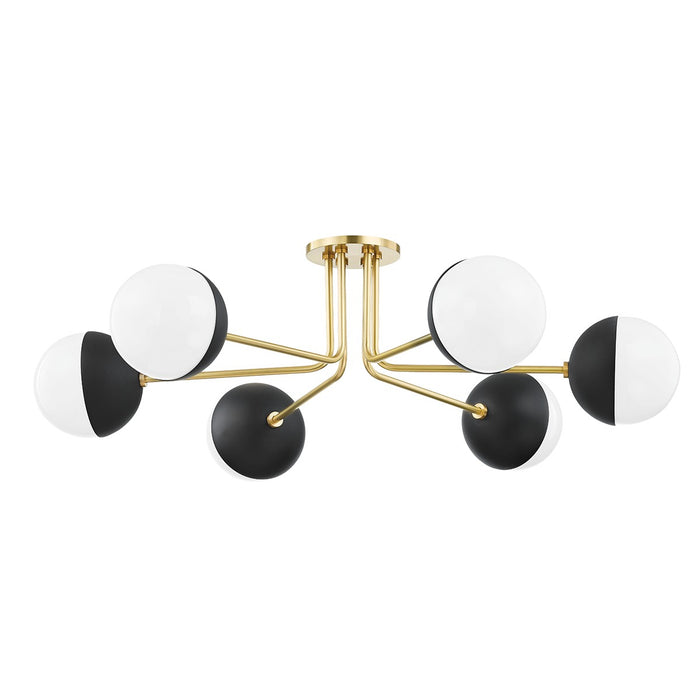 Mitzi H344606-AGB/BK Six Light Semi Flush Mount, Aged Brass/Black