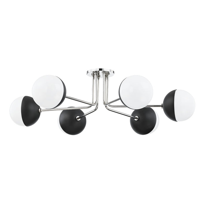 Mitzi H344606-PN/BK Six Light Semi Flush Mount, Polished Nickel/Black