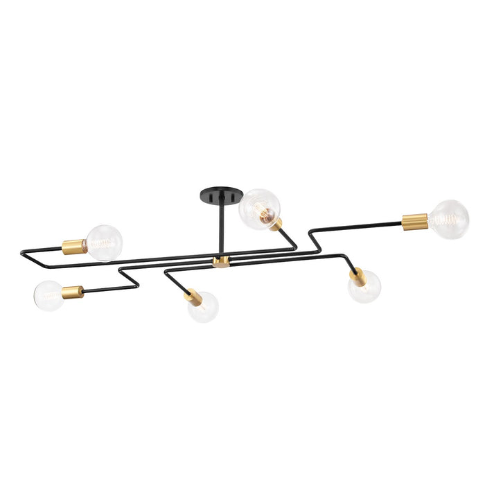 Mitzi H488606L-AGB/TBK Six Light Semi Flush Mount, Aged Brass/Textured Black Combo