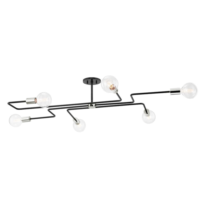 Mitzi H488606L-PN/TBK Six Light Semi Flush Mount, Polished Nickel/Textured Black