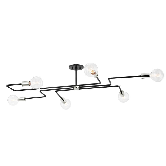 Mitzi H488606L-PN/TBK Six Light Semi Flush Mount, Polished Nickel/Textured Black