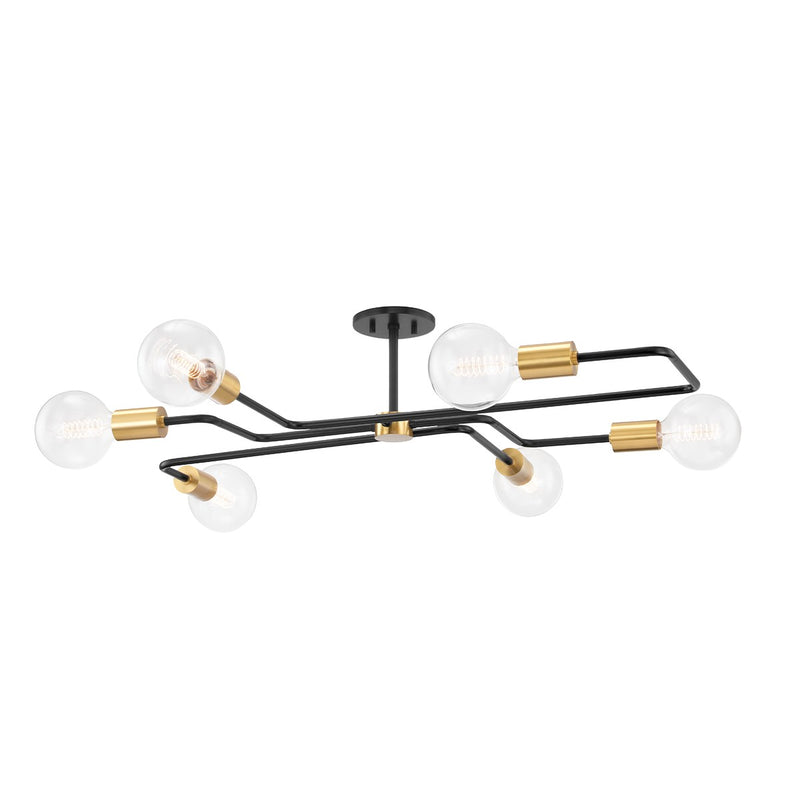 Mitzi H488606S-AGB/TBK Six Light Semi Flush Mount, Aged Brass/Textured Black Combo