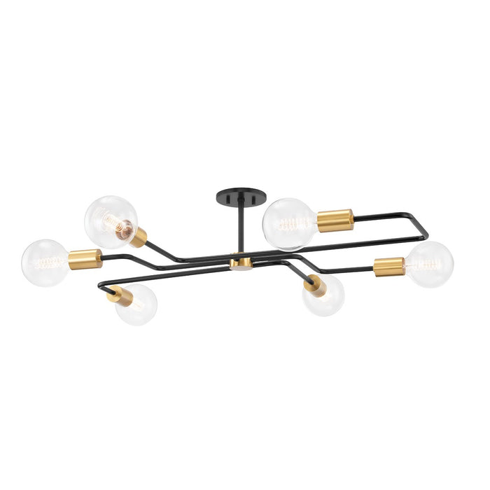 Mitzi H488606S-AGB/TBK Six Light Semi Flush Mount, Aged Brass/Textured Black Combo
