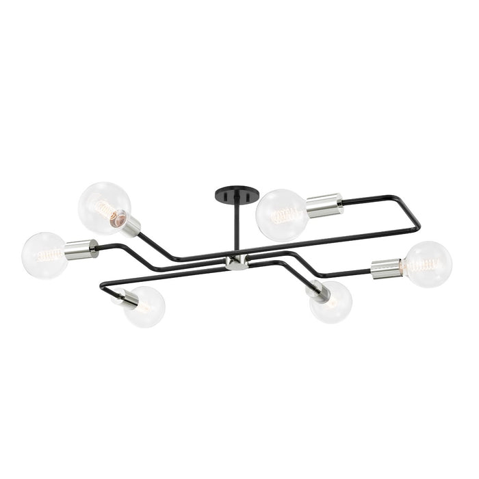 Mitzi H488606S-PN/TBK Six Light Semi Flush Mount, Polished Nickel/Textured Black