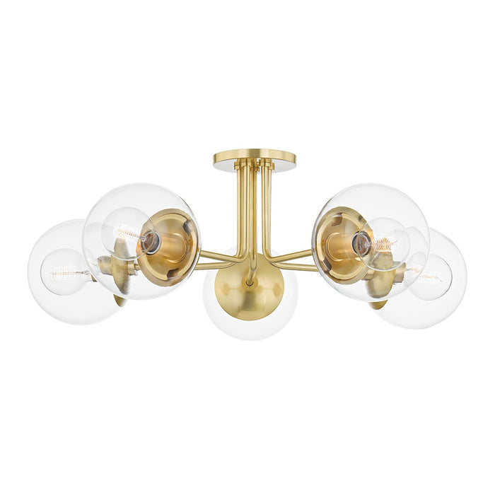 Mitzi H503605-AGB Five Light Semi Flush Mount, Aged Brass