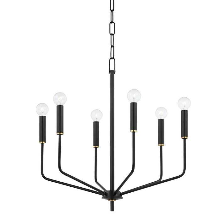 Mitzi H516806-AGB/SBK Six Light Chandelier, Aged Brass/Soft Black