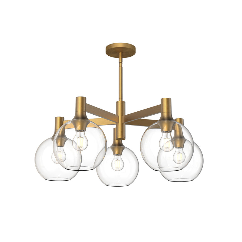 Alora CH506129AGCL Five Light Chandelier, Aged Gold/Clear Glass