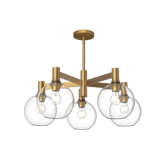 Alora CH506129AGCL Five Light Chandelier, Aged Gold/Clear Glass