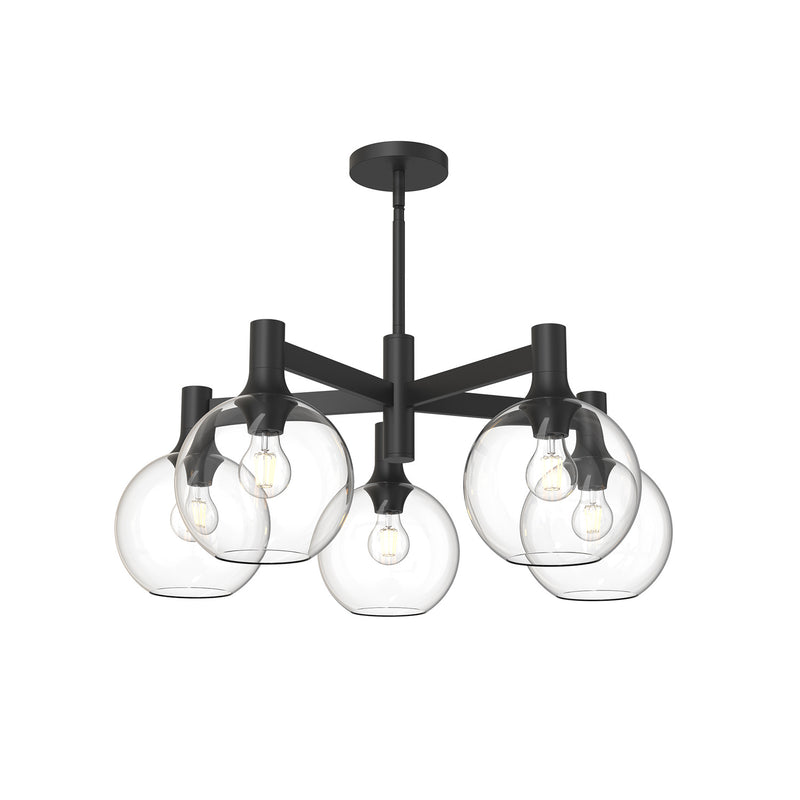 Alora CH506129MBCL Five Light Chandelier, Clear Glass/Matte Black