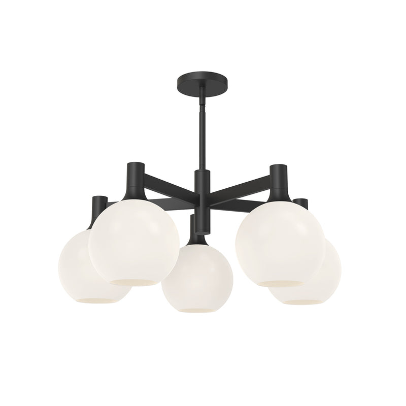 Alora CH506129MBOP Five Light Chandelier, Matte Black/Opal Matte Glass