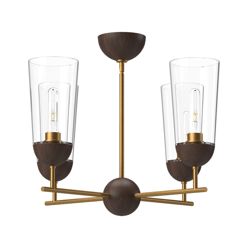Alora CH542324AGWT Four Light Chandelier, Aged Gold/Walnut