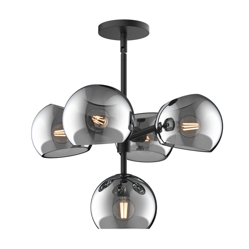 Alora CH548518MBSM Five Light Chandelier, Matte Black/Smoked Solid Glass