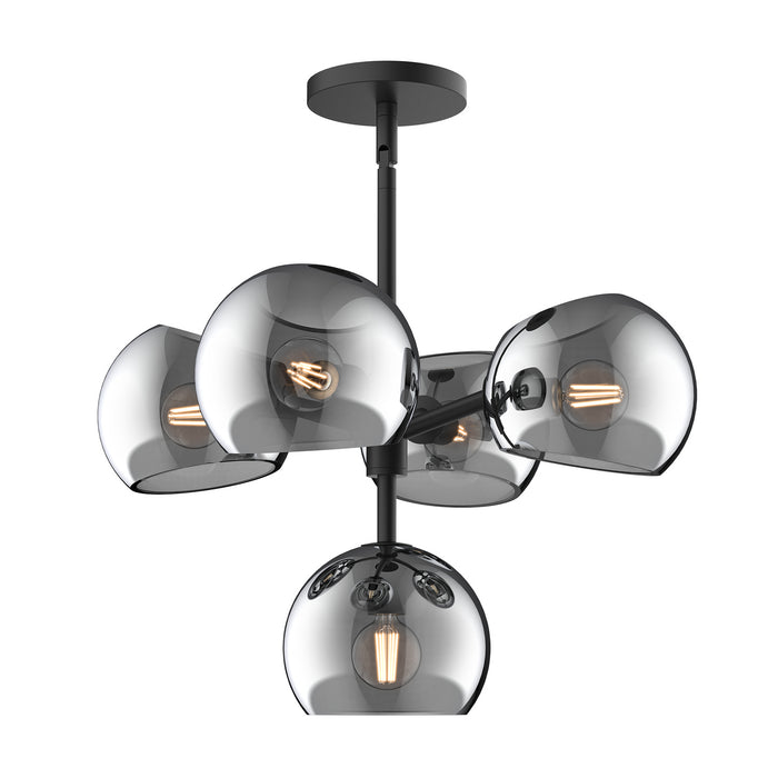 Alora CH548518MBSM Five Light Chandelier, Matte Black/Smoked Solid Glass
