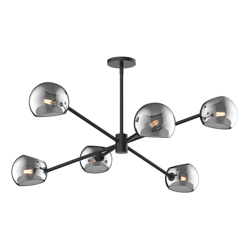 Alora CH548637MBSM Six Light Chandelier, Matte Black/Smoked Solid Glass