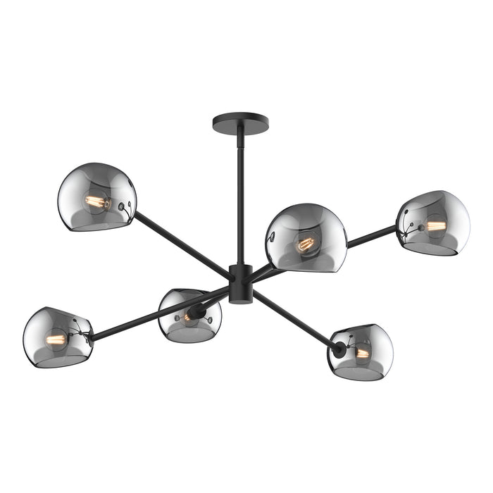 Alora CH548637MBSM Six Light Chandelier, Matte Black/Smoked Solid Glass