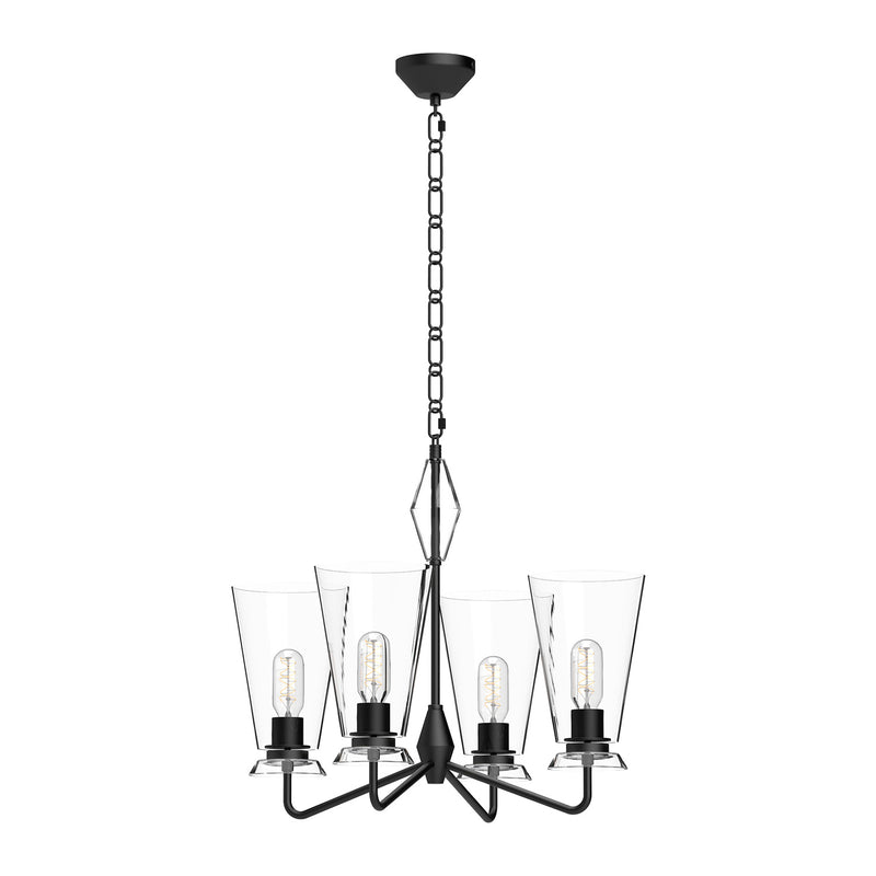 Alora CH570423MBCL Four Light Chandelier, Clear Glass/Matte Black