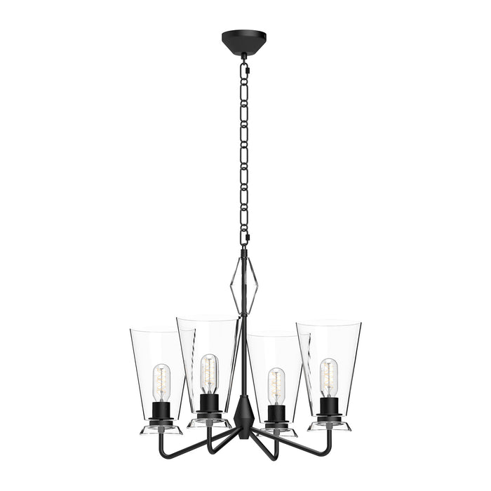 Alora CH570423MBCL Four Light Chandelier, Clear Glass/Matte Black