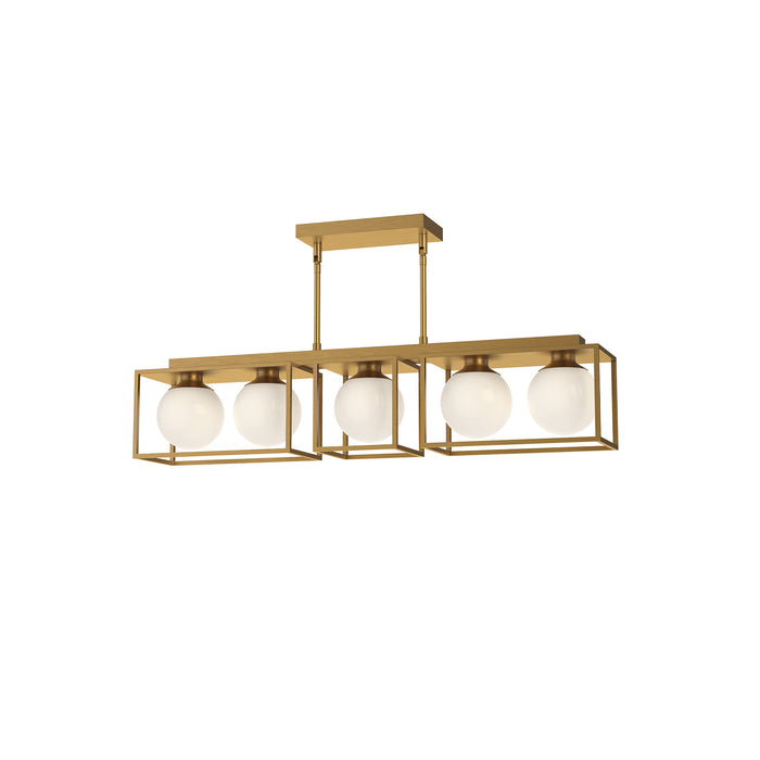 Alora LP519535AGOP Five Light Linear Pendant, Aged Gold/Opal Matte Glass
