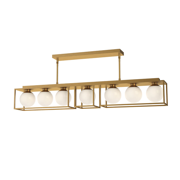 Alora LP519748AGOP Seven Light Linear Pendant, Aged Gold/Opal Matte Glass