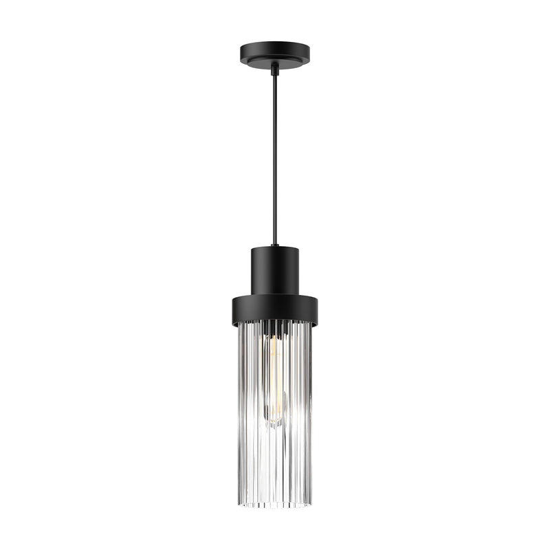 Alora PD435605MBCR One Light Pendant, Clear Ribbed Glass/Matte Black