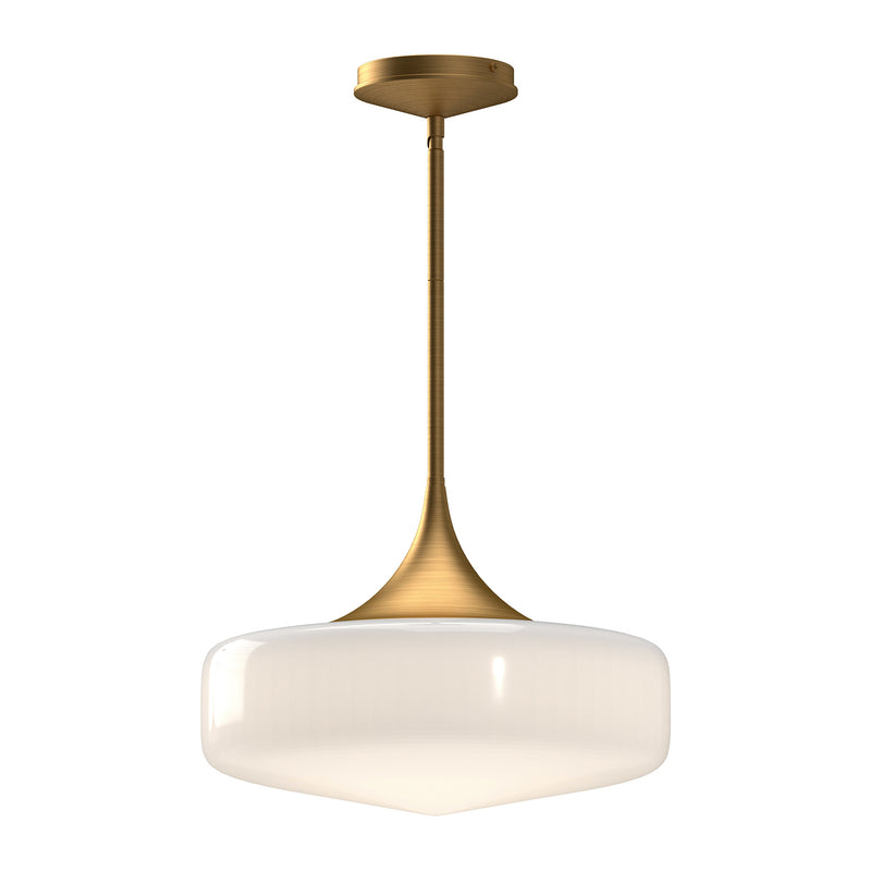 Alora PD440814AGGO One Light Pendant, Aged Gold/Glossy Opal Glass