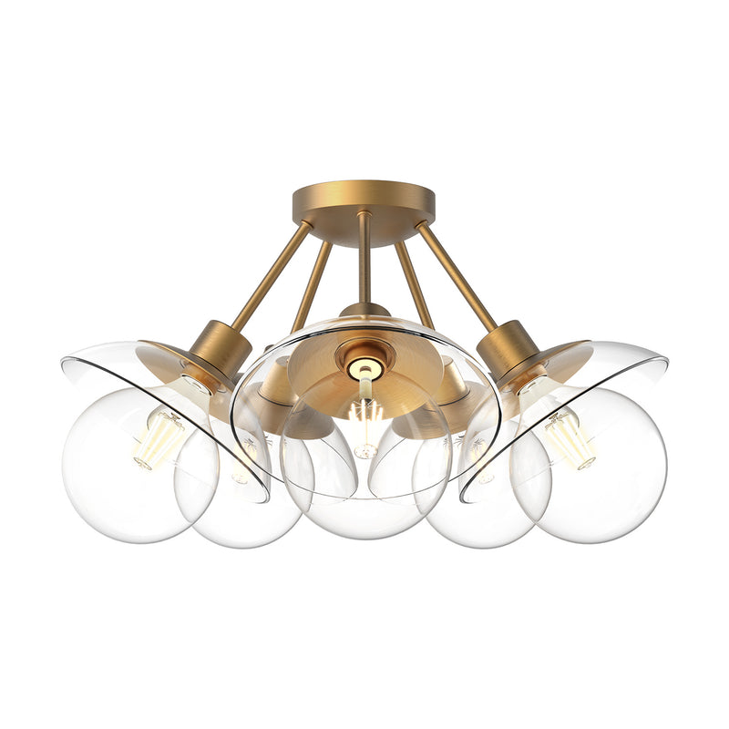 Alora SF517220AGCL Five Light Semi-Flush Mount, Aged Gold/Clear Glass