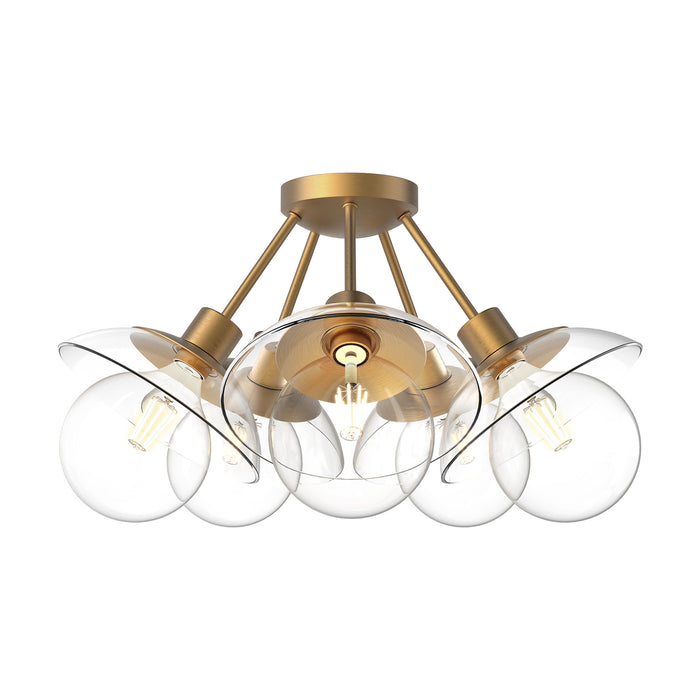 Alora SF517220AGCL Five Light Semi-Flush Mount, Aged Gold/Clear Glass