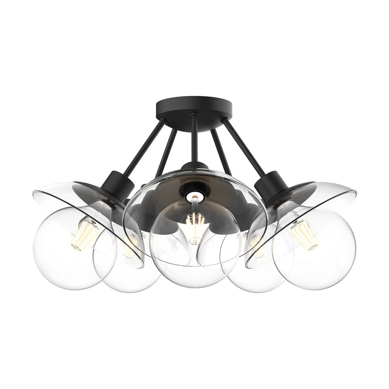 Alora SF517220MBCL Five Light Semi-Flush Mount, Clear Glass/Matte Black