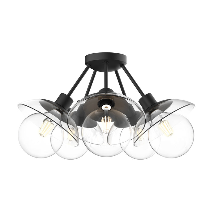 Alora SF517220MBCL Five Light Semi-Flush Mount, Clear Glass/Matte Black