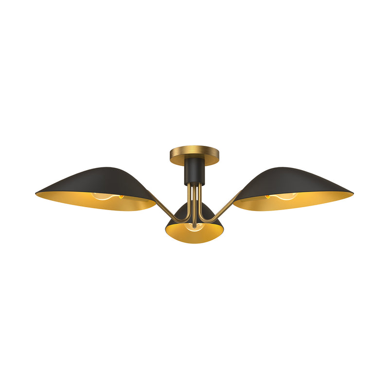 Alora SF550332MBAG Three Light Semi-Flush Mount, Aged Gold/Matte Black