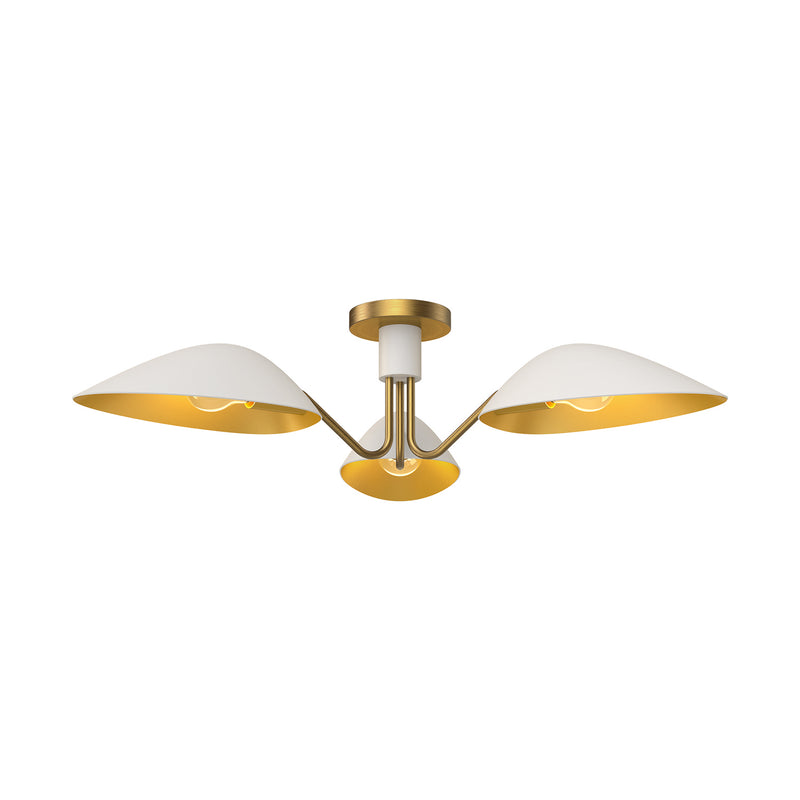 Alora SF550332WHAG Three Light Semi-Flush Mount, Aged Gold/White