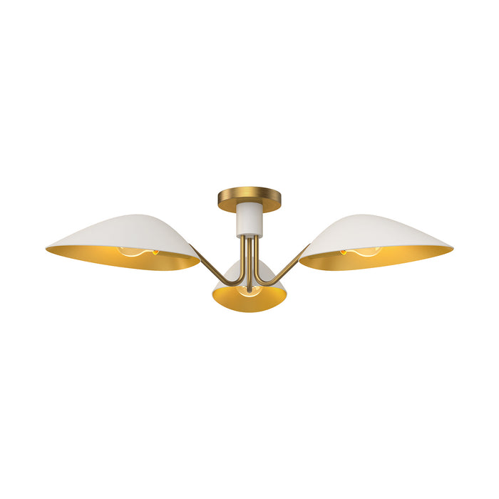 Alora SF550332WHAG Three Light Semi-Flush Mount, Aged Gold/White