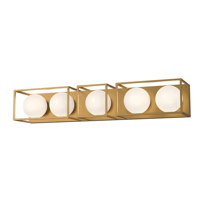 Alora VL519535AGOP Five Light Bathroom Fixtures, Aged Gold/Opal Matte Glass